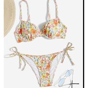 ROMWE Hippie X Gabiciamp Floral Print Underwire Bikini Swimsuit XL Orange Yellow